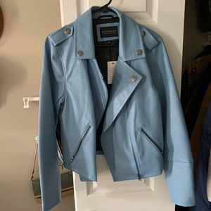 Eloquii Light Blue Faux Leather Moto Jacket NWT